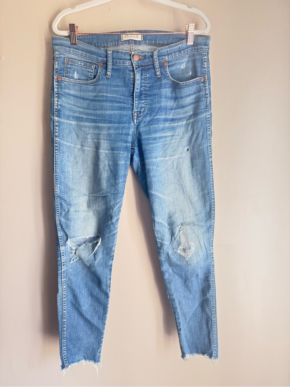 Madewell 9” High-Rise Skinny Jeans Destructed Hem Ripped Destroyed 30 $135
